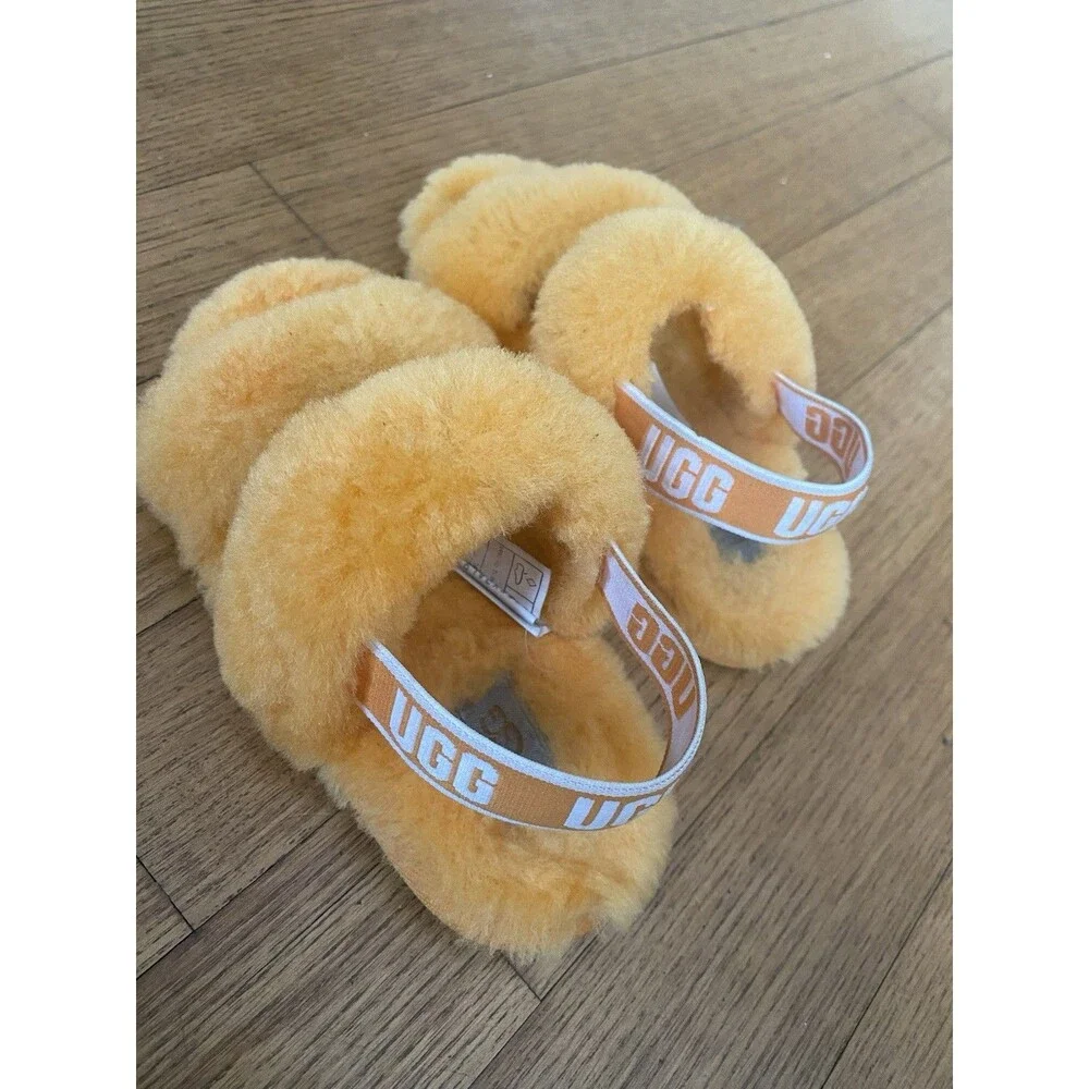 Ugg Oh Yeah Orange Sheepskin Slippers Poppyseed California Toddler Girls 10